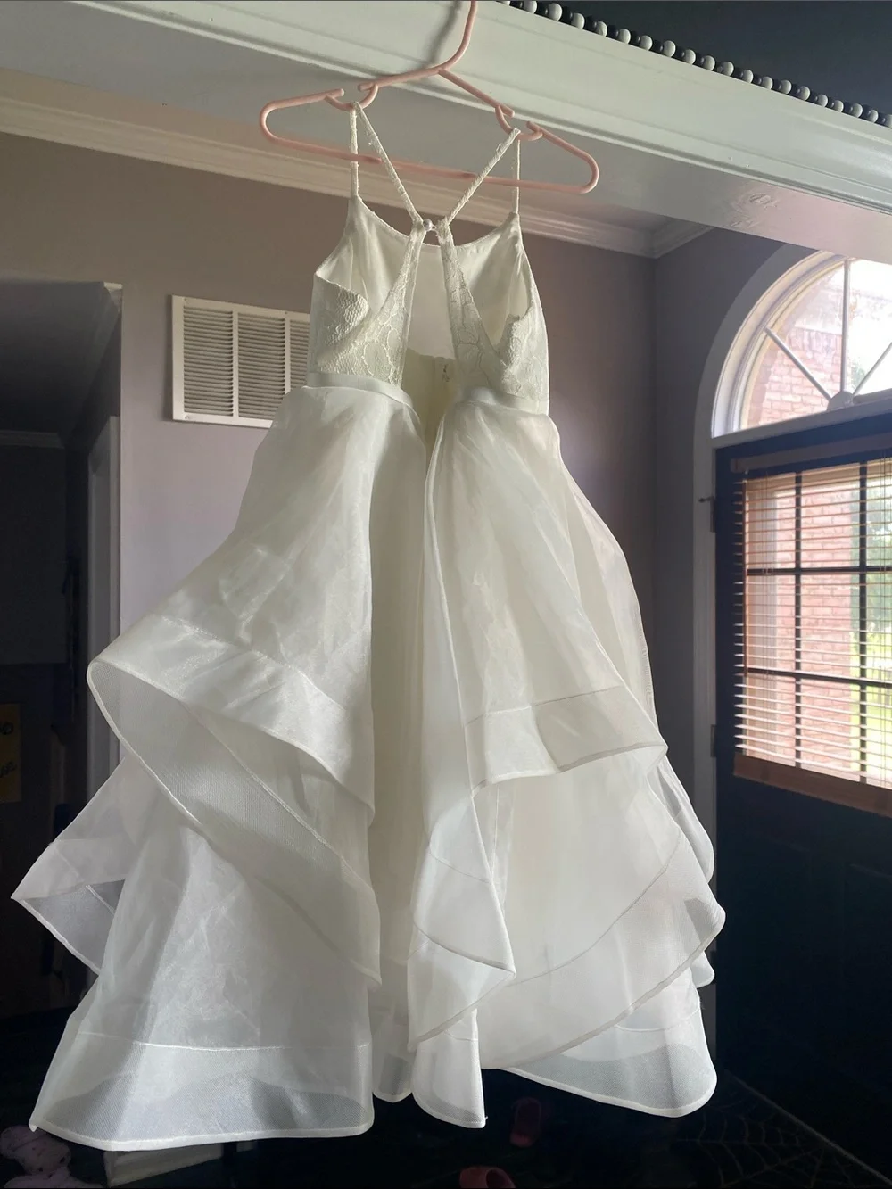 David's Bridal Girls Ivory Flower Girl Dress - Picture 2 of 8